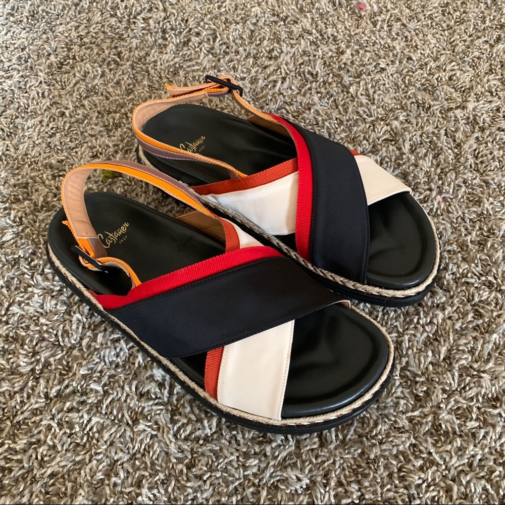 Castaner black and warm tone sling back sandals